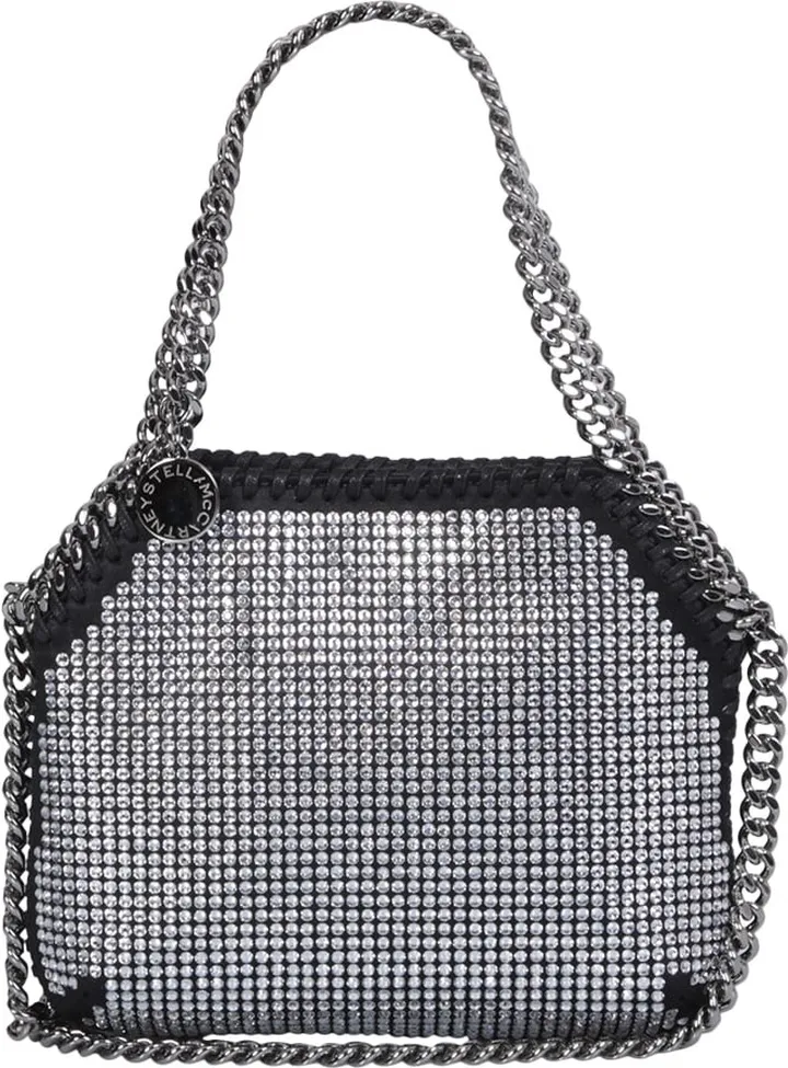 Mini Falabella Tote Black Bag In Mesh With Crystals