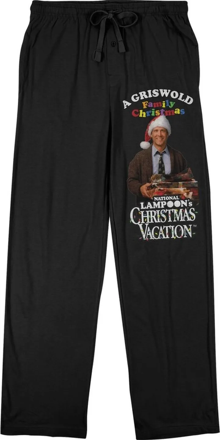 National Lampoon’s Christmas Vacation Clark Griswold Santa Men’s Black Drawstring Sleep Pajama Pants -XL