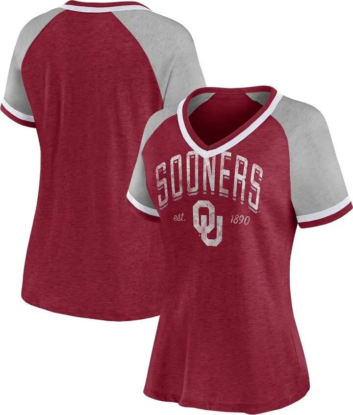NCAA Oklahoma Sooners Women's Gray V-Neck Raglan T-Shirt - L
