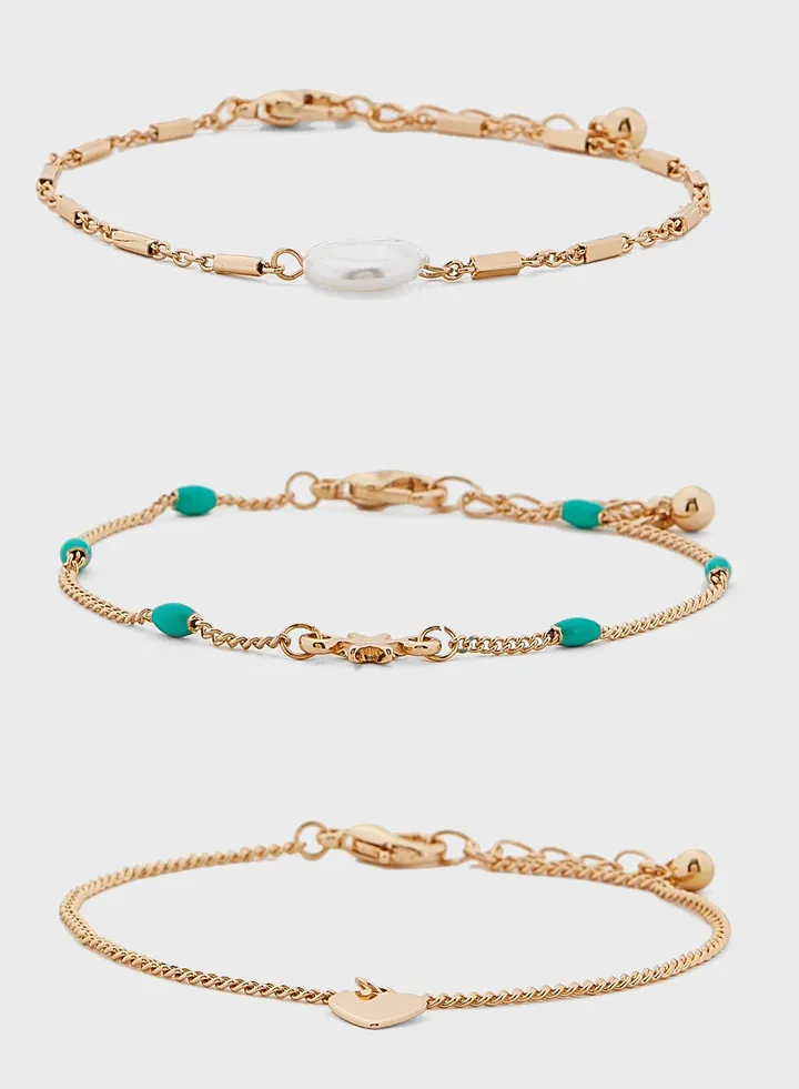Pack 3 Mixed Pearl, Heart And Star Bracelet Set