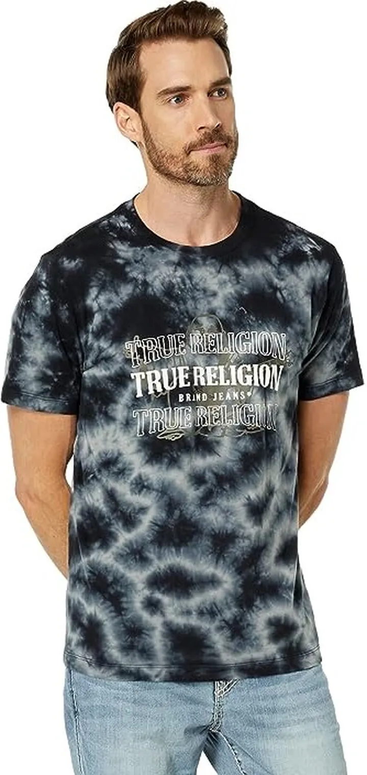 True Religion Neon Buddha Short Sleeve Tee (Jet Black) Men's Clothing