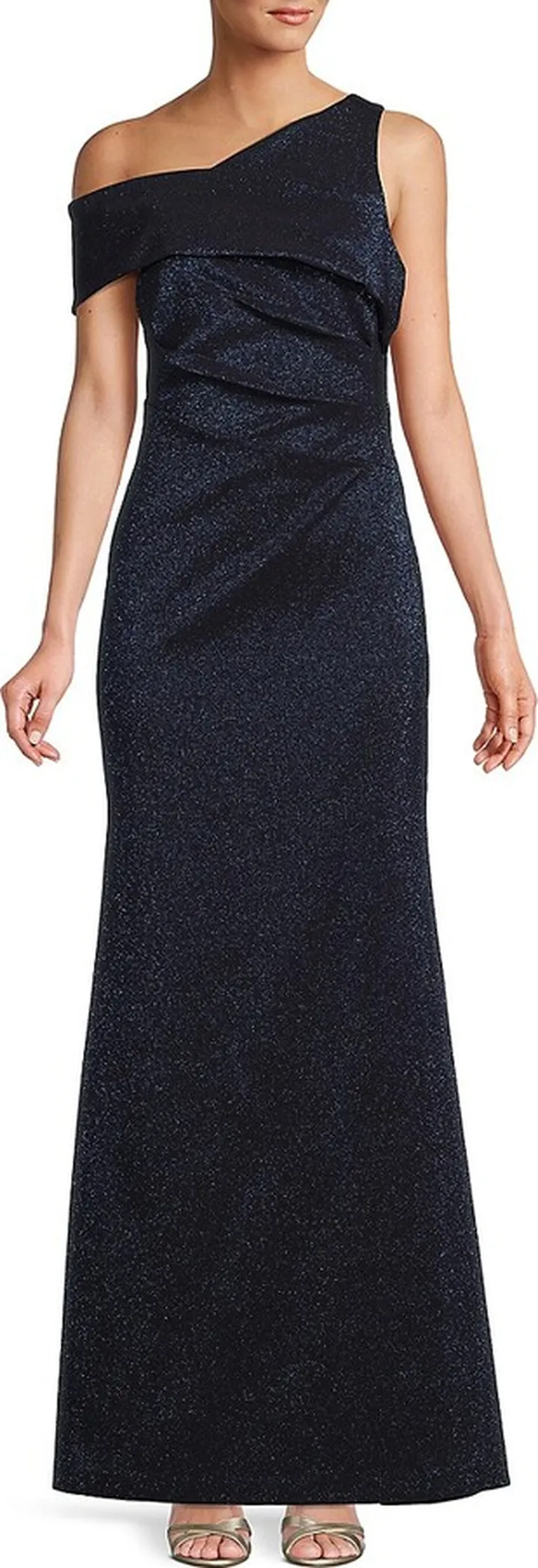 Asymmetrical Neckline Glitter Gown