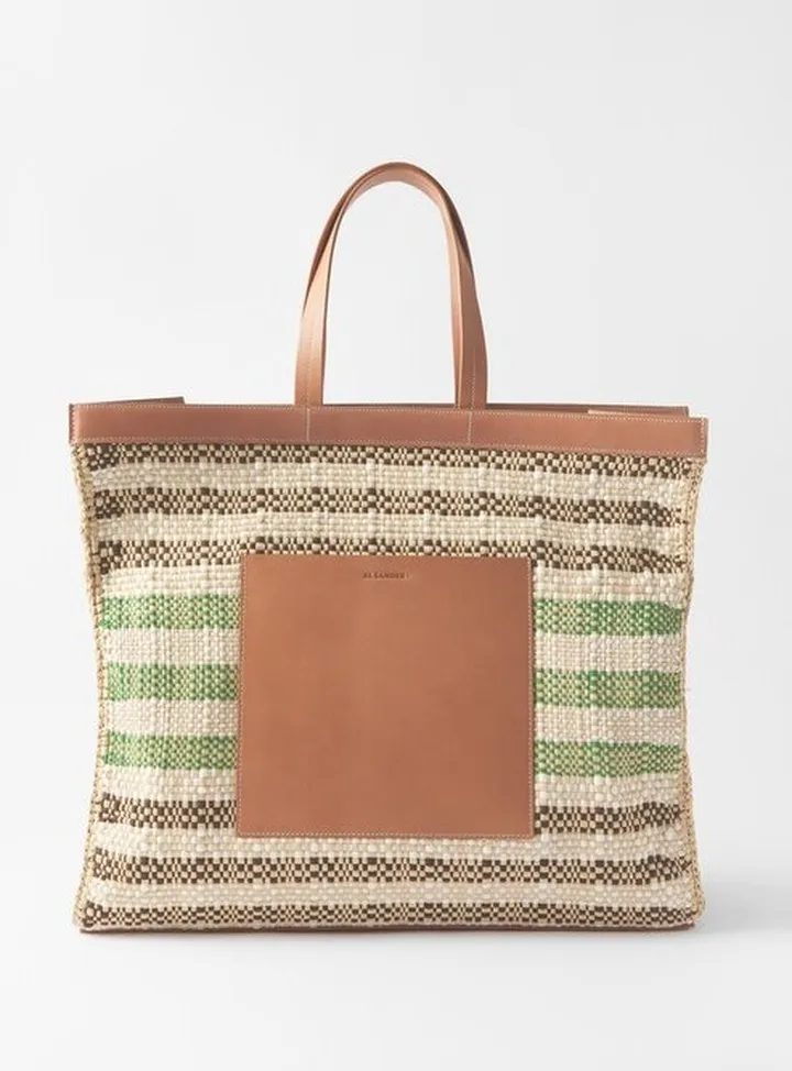 Woven Ramie And Leather Tote Bag