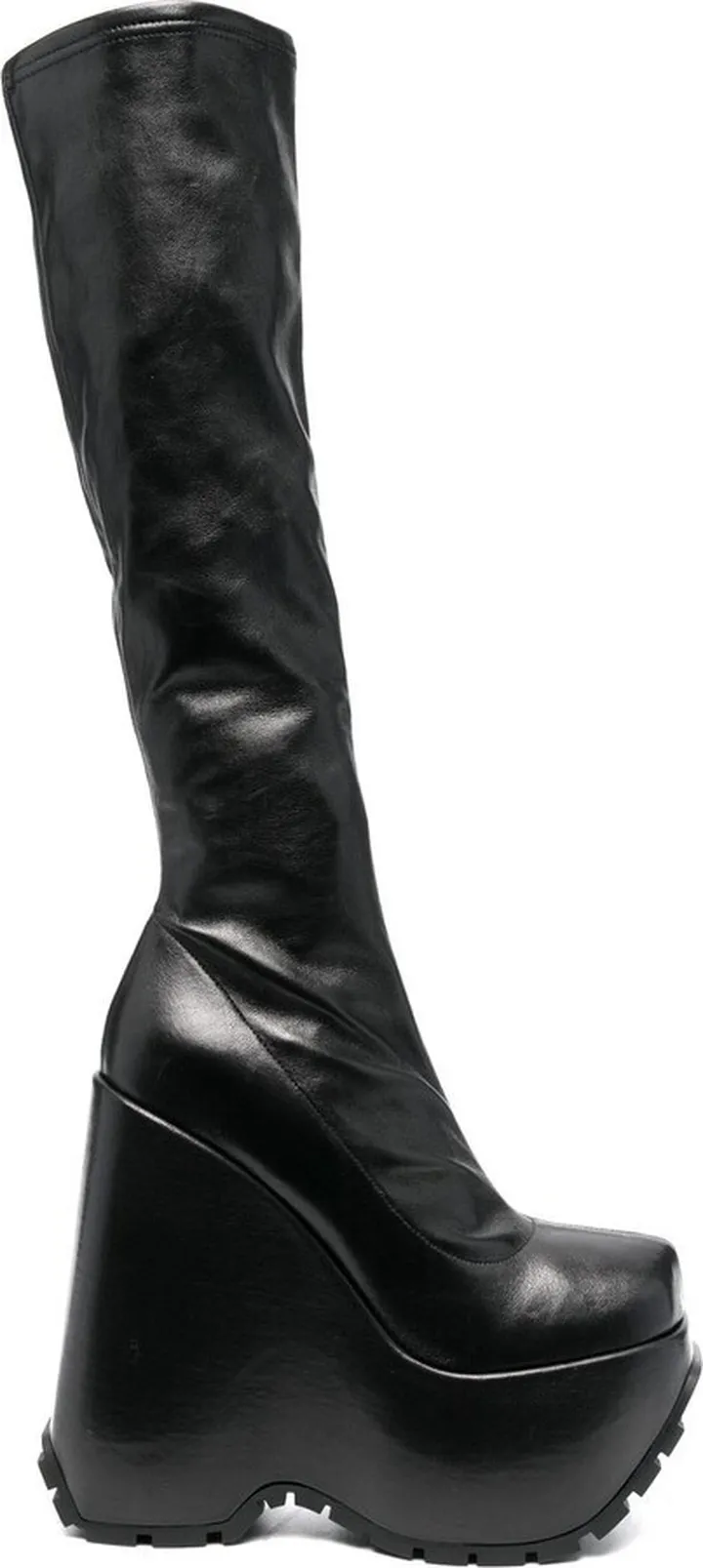 Triplatform knee-high leather boots