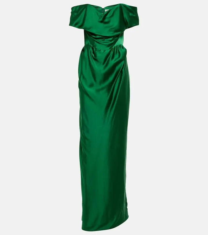 Off-shoulder satin gown