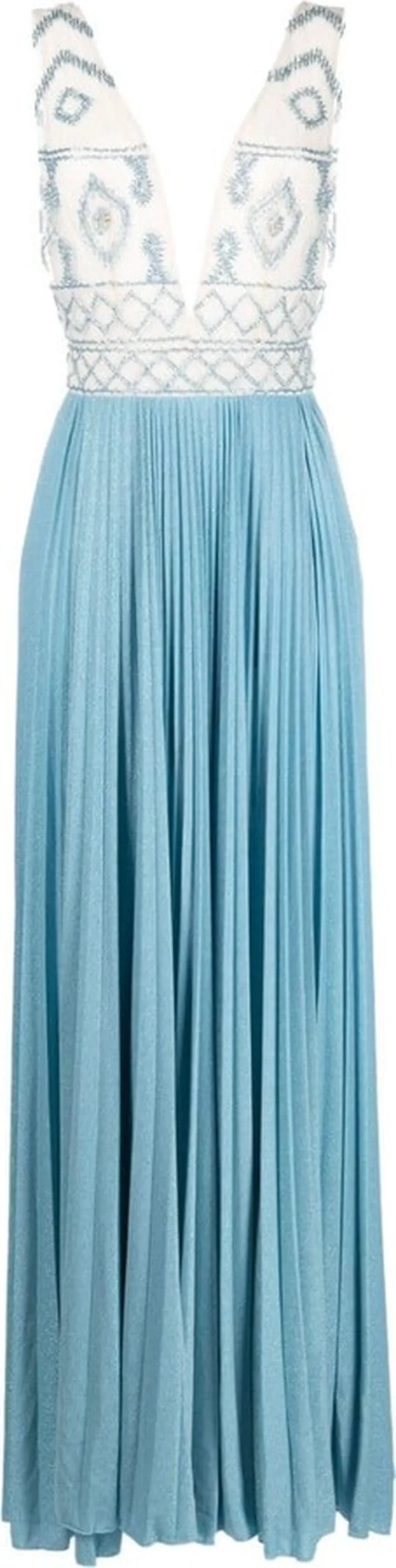 rhombus-embroidered V-neck gown