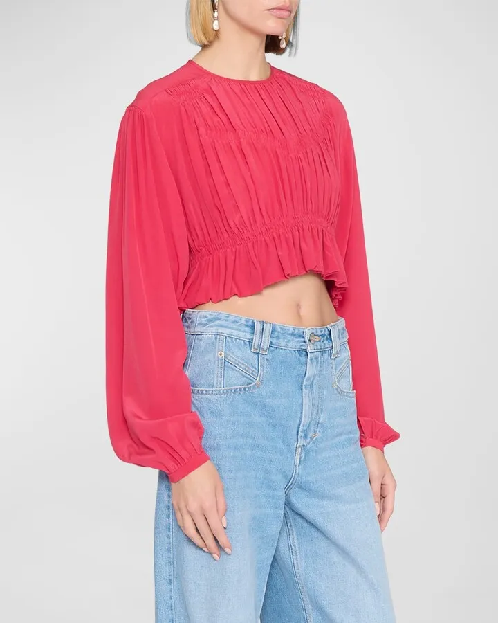 Nelino Shirred Silk Crop Blouse
