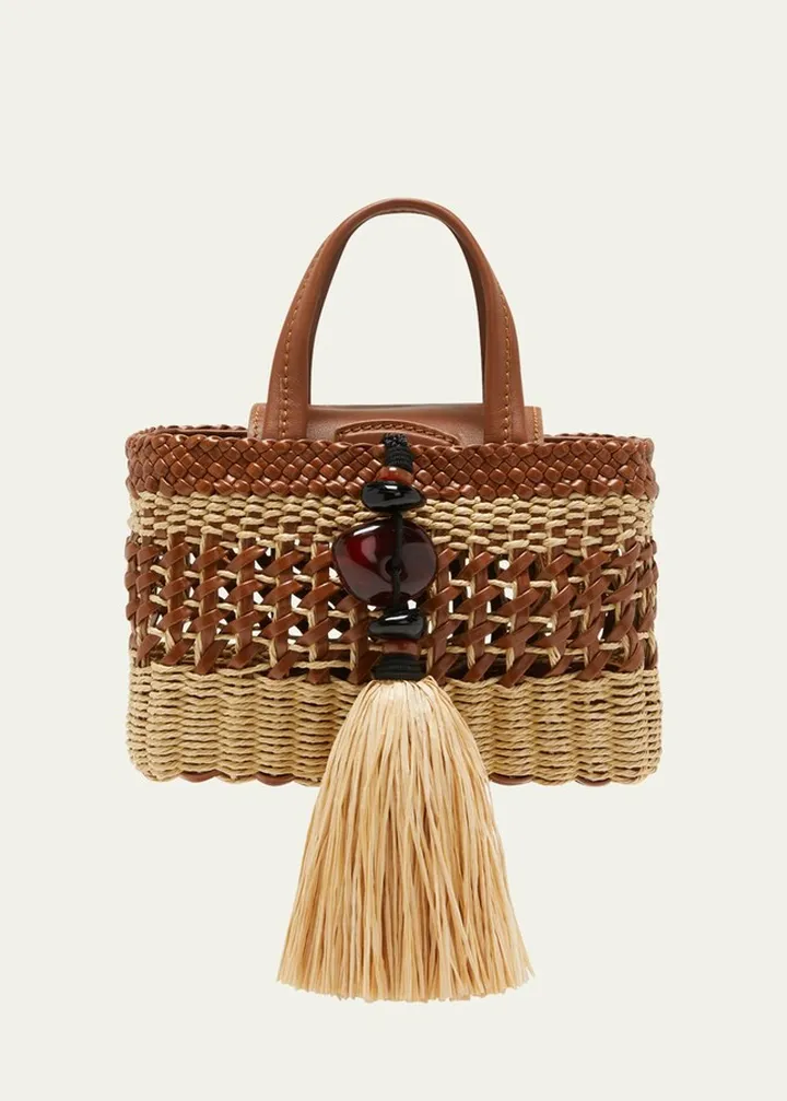 Almeria Mini Woven Raffia Shopping Tote Bag