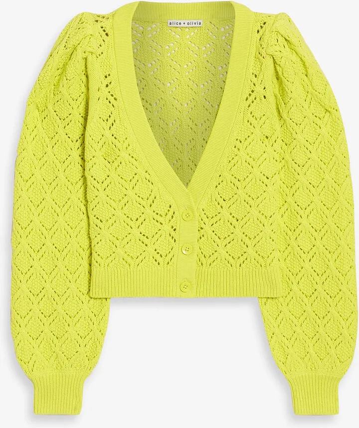Cropped pointelle-knit cotton-blend cardigan