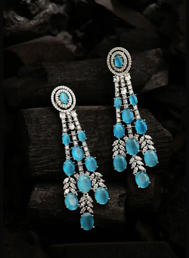 Silver Plated Designer Stone Drop Earring