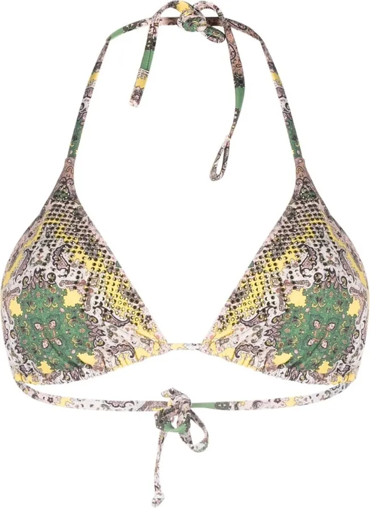Paisley-Print Triangle Bikini Top