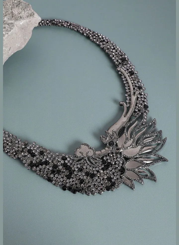 Silver Plated Designer Stone Party Wear Necklace For Women