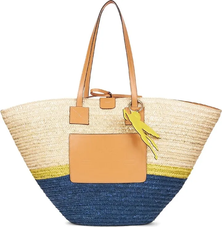 Cotton & leather beach stripes tote bag