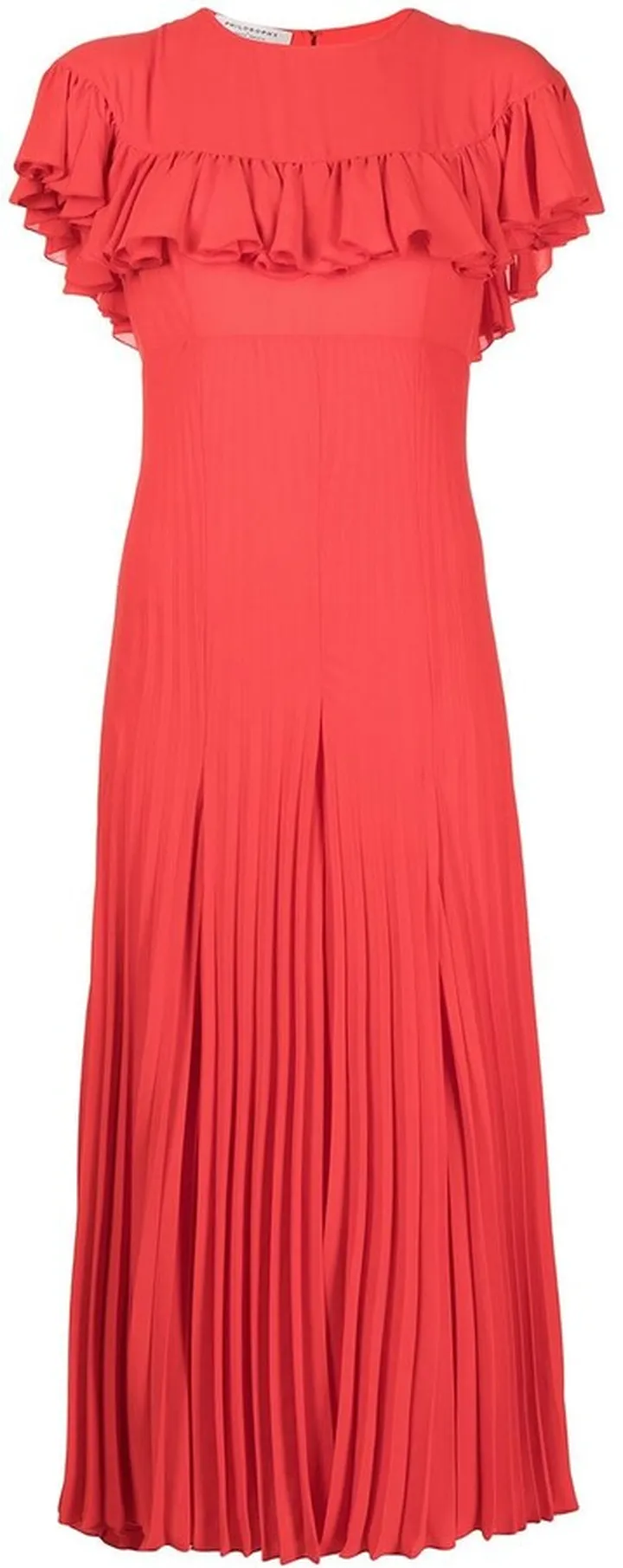 Pleated-Hem Ruffle-Trim Dress