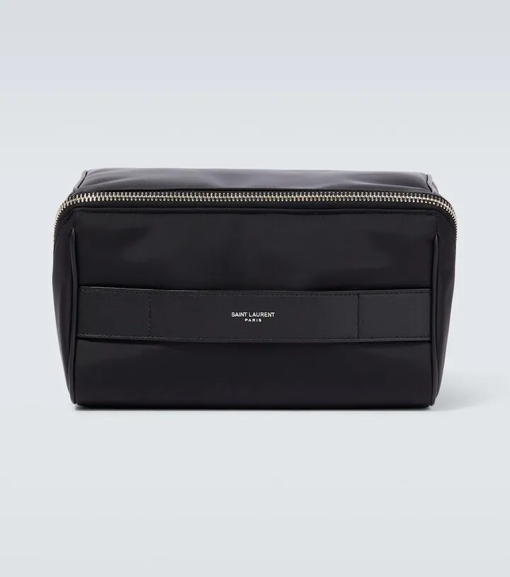 Leather-trimmed pouch