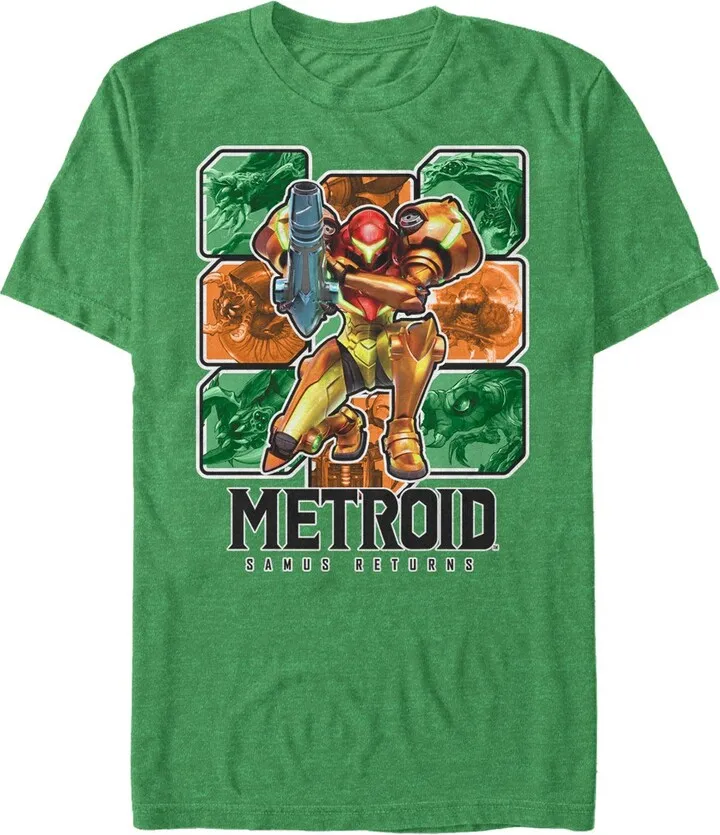 Men's Nintendo Metroid Samus Returns Grid T-Shirt - Kelly Heather - Large