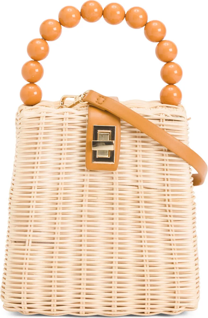 Rattan Crossbody With Beaded Handle