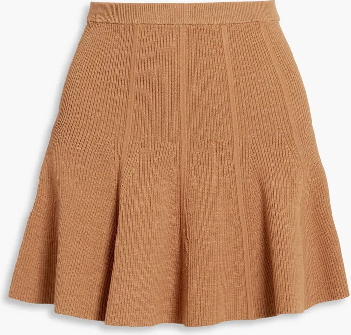 Fluted ribbed-knit mini skirt