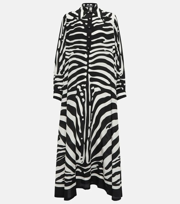 Zebra silk crepe de chine shirt dress