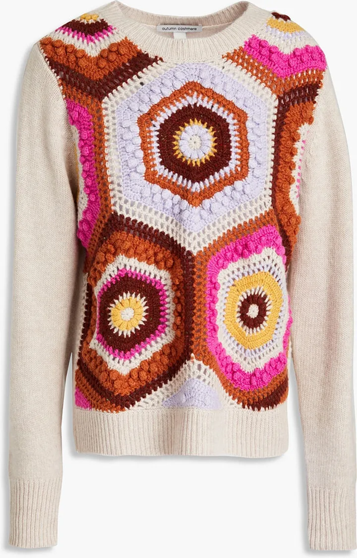 Crochet-knit cashmere sweater