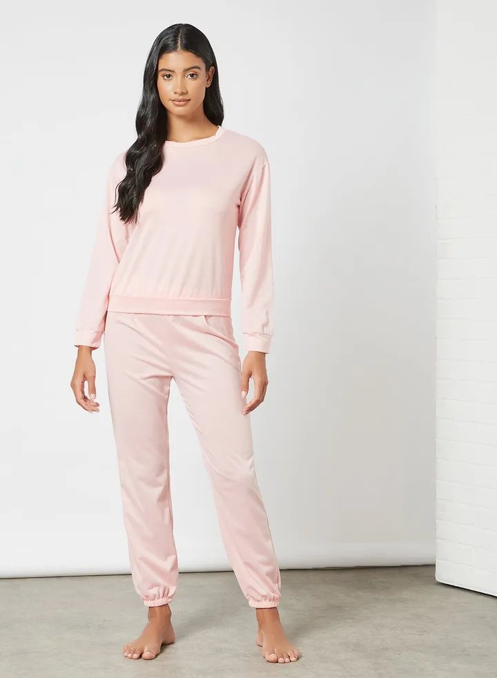 2-Piece Loungewear Full Sleeve T-Shirt And Joggers Set Pink