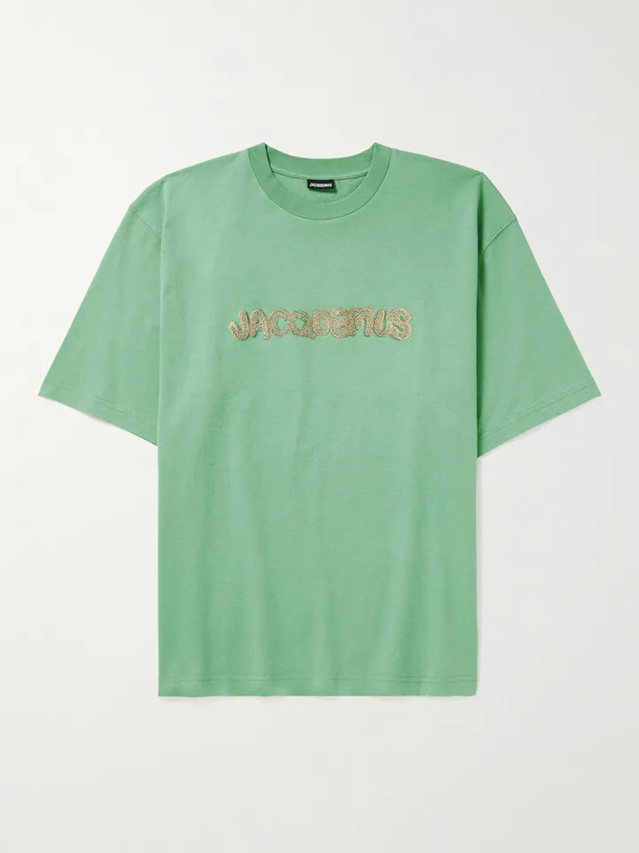 Raffia-Trimmed Cotton-Jersey T-Shirt
