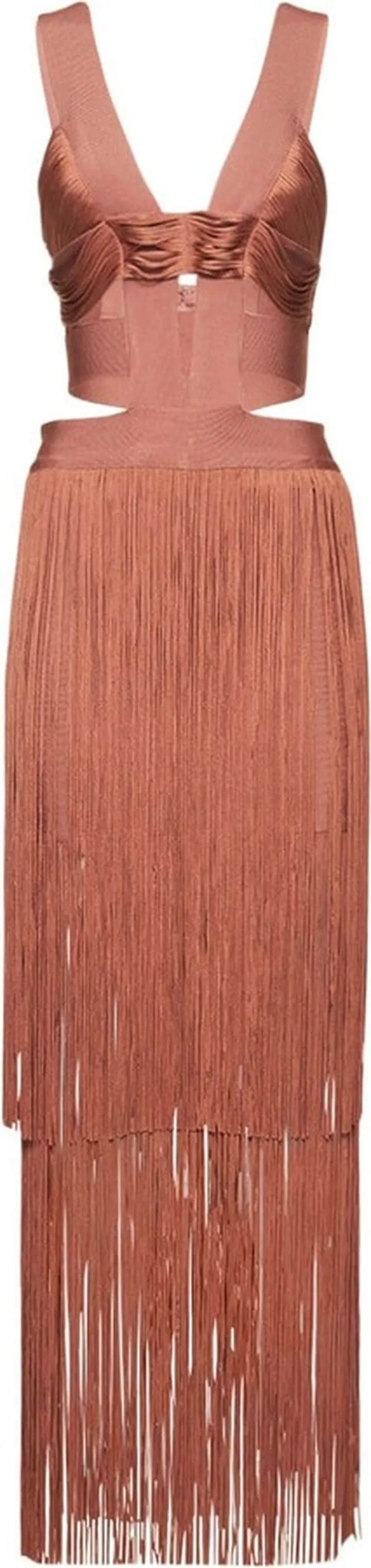 Fringe banded cutout long dress