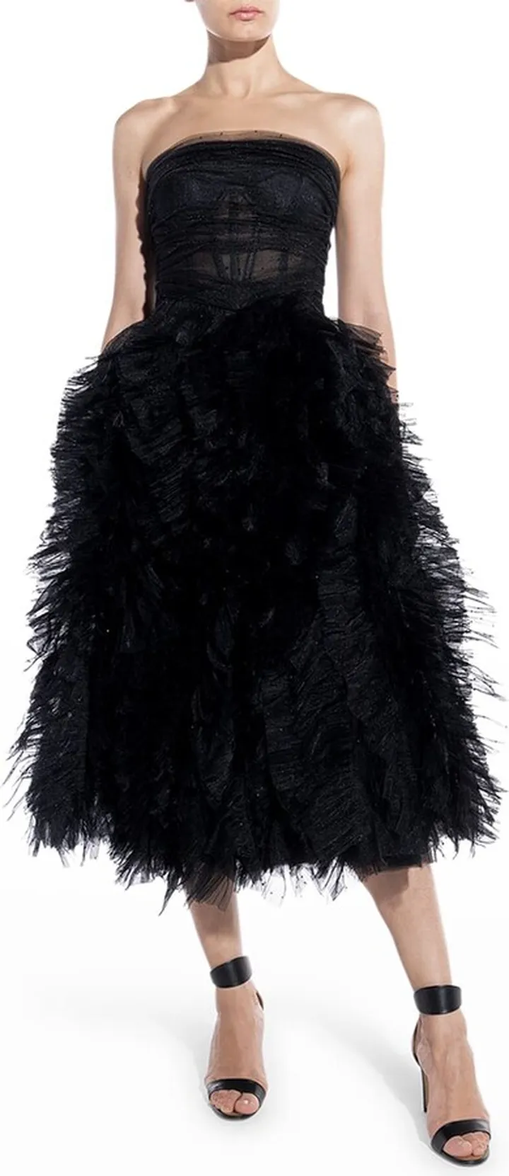 Katniss Strapless Corset Ruffle-Skirt Midi Dress