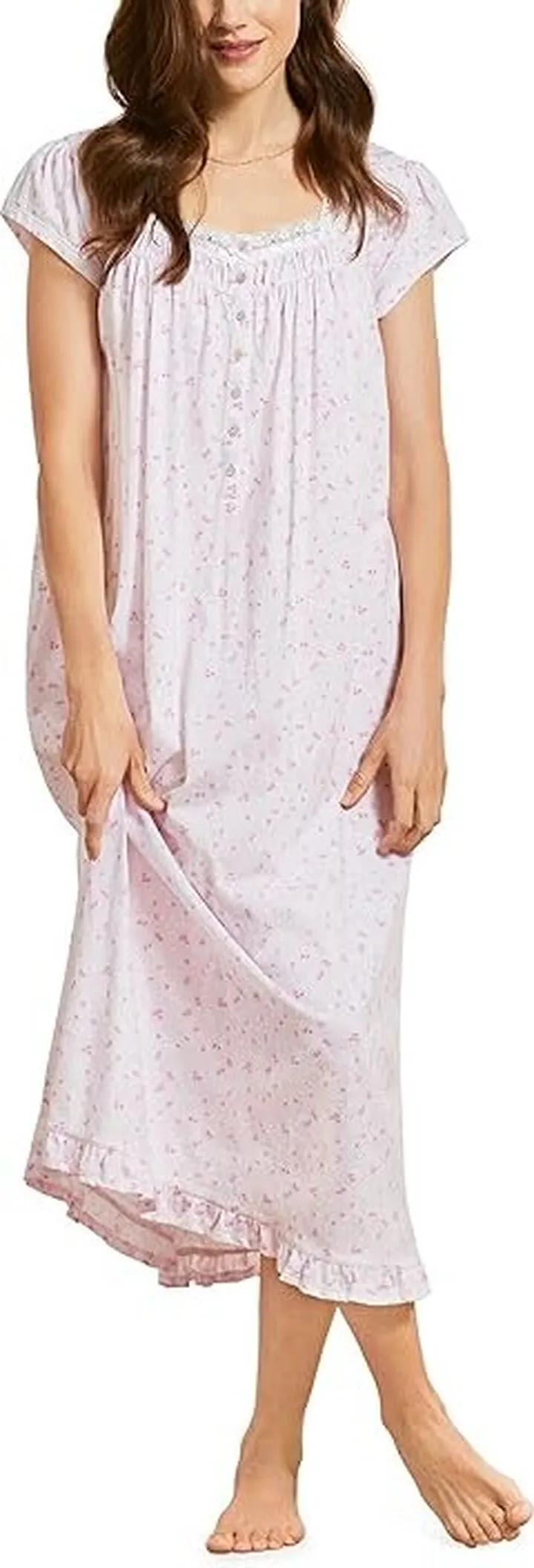 Eileen West Cap Sleeve Waltz Gown (Pink Ground Ditsy) Women's Pajama