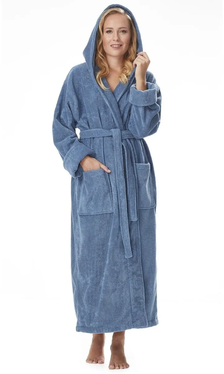 Women's Cotton Hooded Full Length Turkish Bathrobe