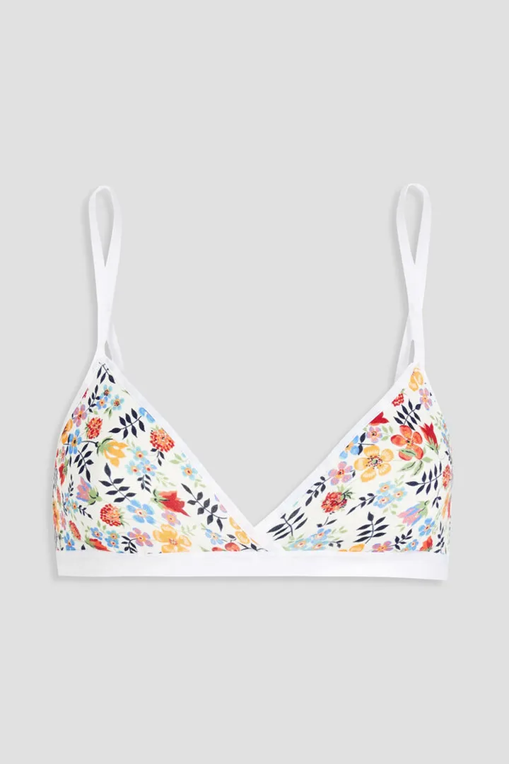 Floral-print cotton-blend jersey soft-cup triangle bra