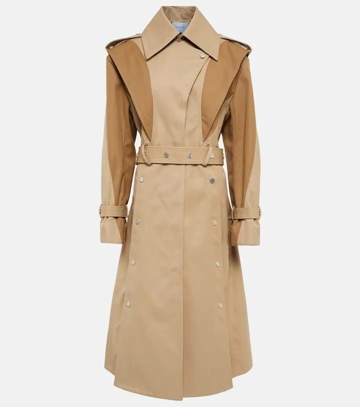Paneled cotton-blend gabardine trench coat
