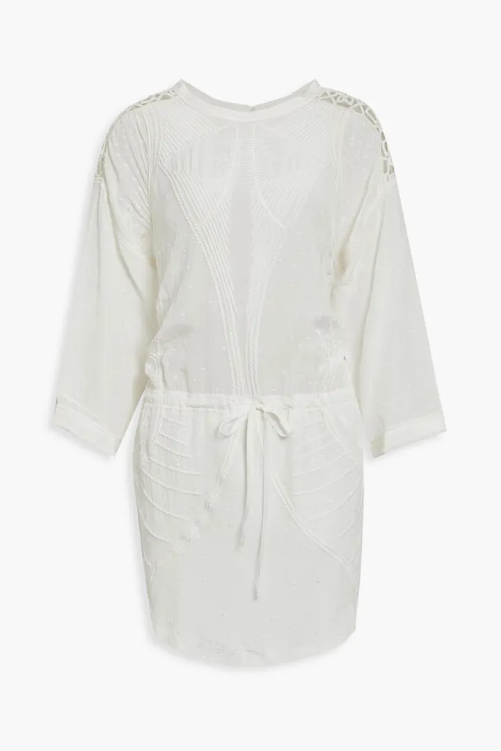 Guipure lace-trimmed embroidered voile mini dress