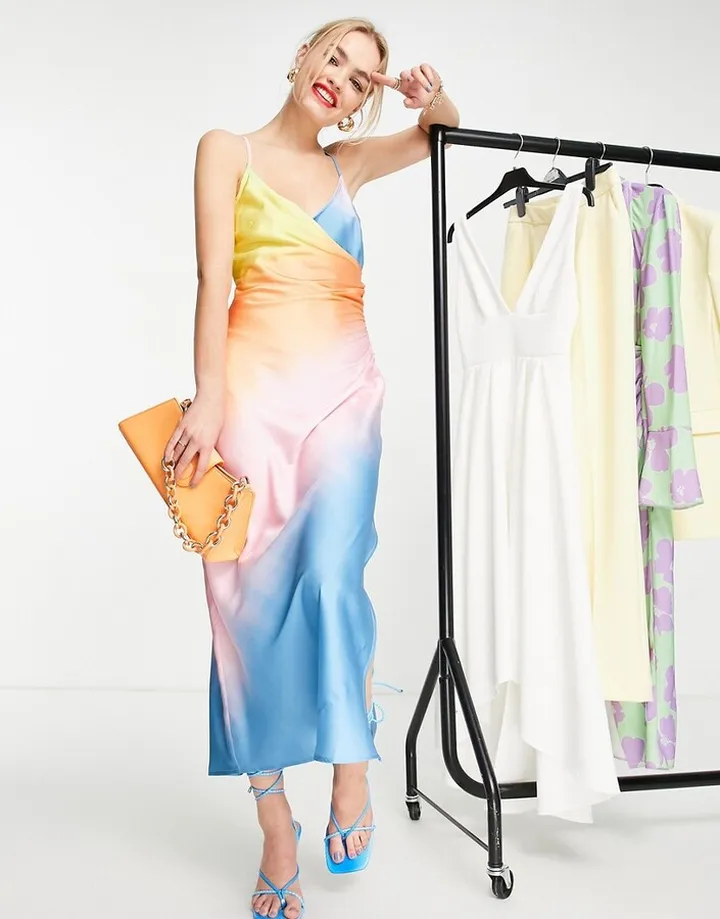 ASOS DESIGN wrap front satin slip maxi dress in ombre