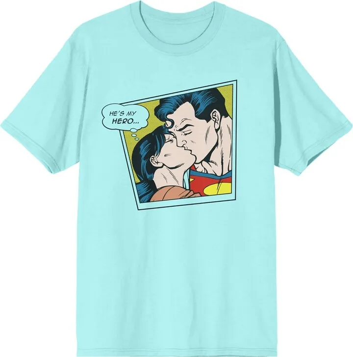 Superman He’s My Hero Comic Panel Crew Neck Short Sleeve Celadon Women’s T-shirt-XXL