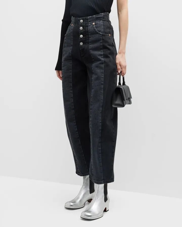 Paneled Wide Tapered Ankle Jeans