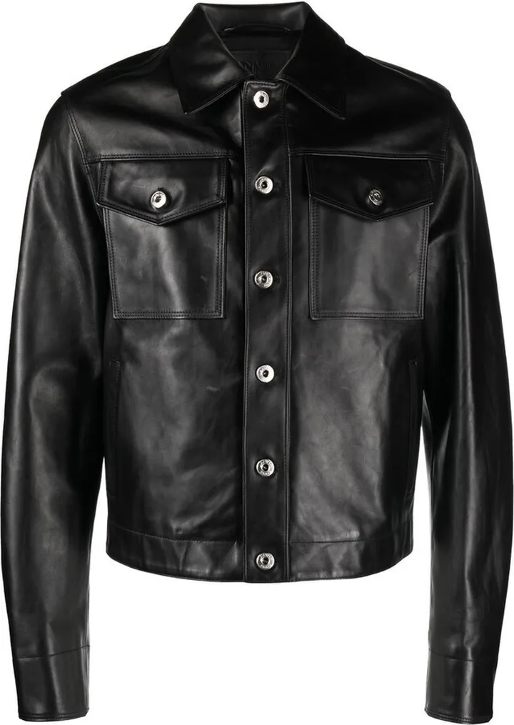 Black Buttoned Leather Jacket