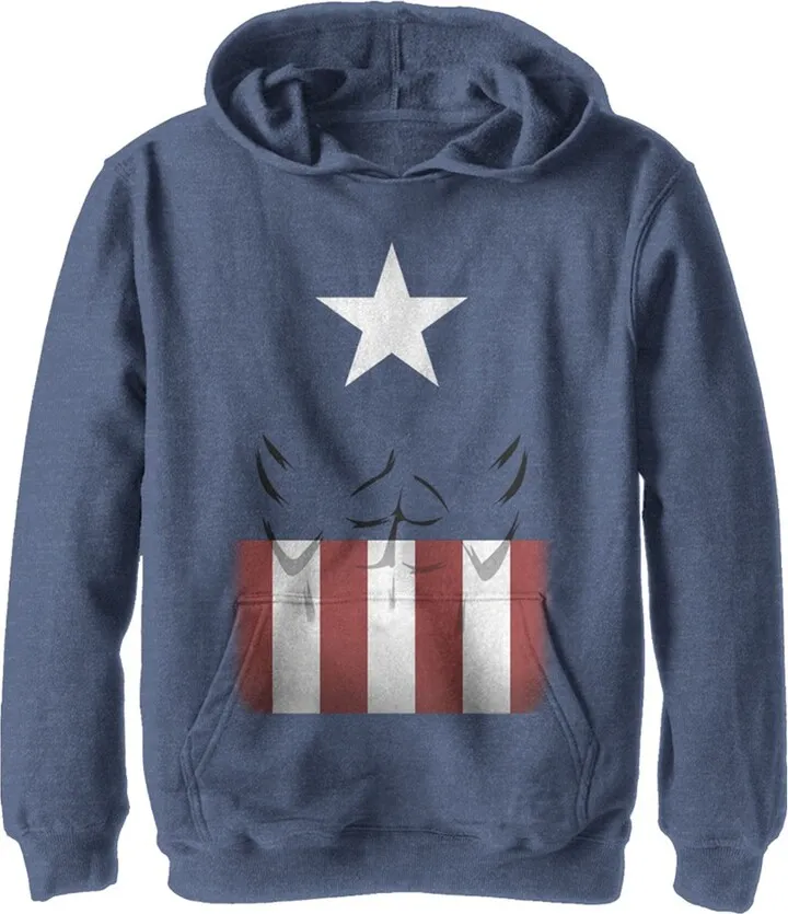 Boy's Marvel Captain America Body Pull Over Hoodie - Navy Blue Heather - Medium