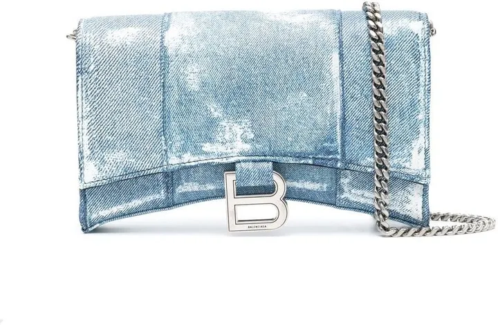 Hourglass denim chain wallet bag