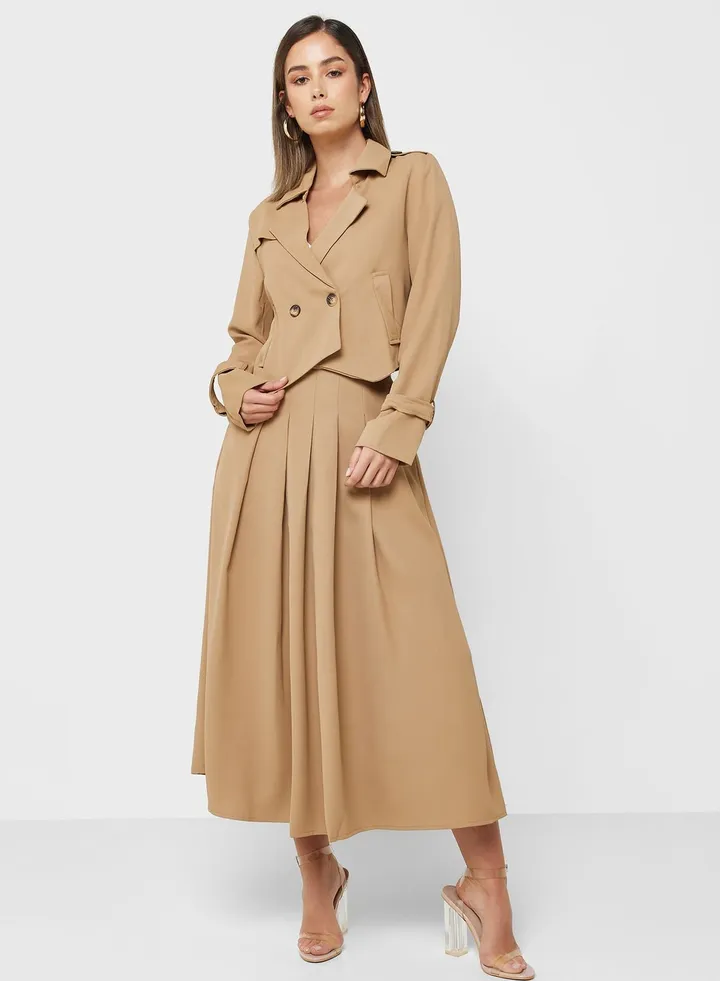 Belted Pleated High Waist Skirt