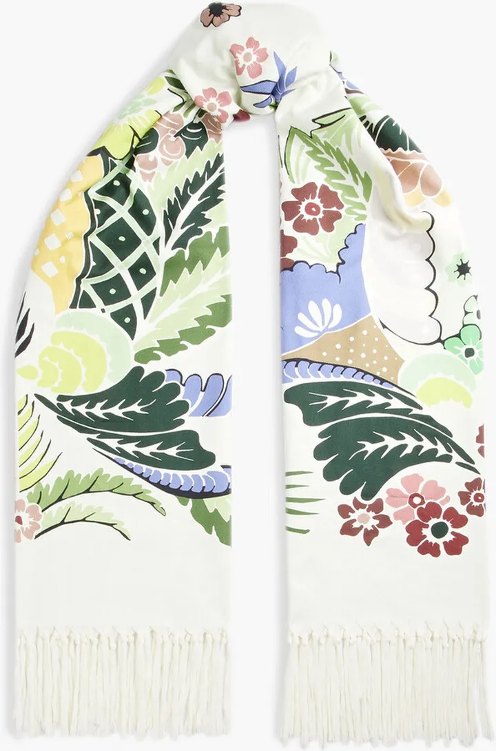Floral-print cotton-twill scarf