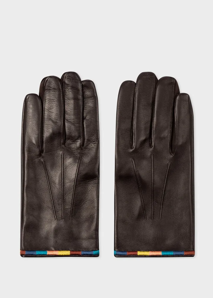 Black 'Artist Stripe' Leather Gloves