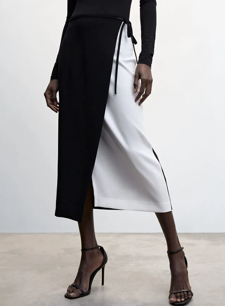 Tie Detail Midi Skirt