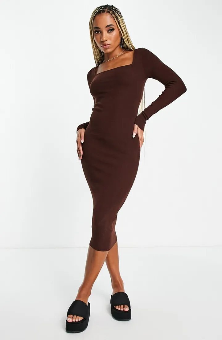 Cutout Long Sleeve Midi Dress