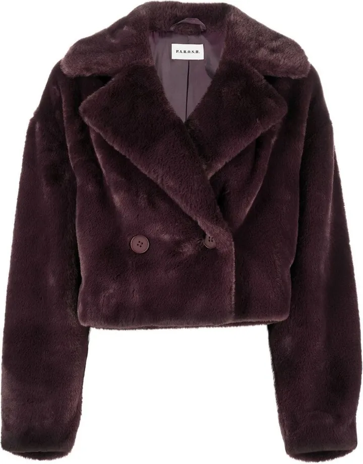 Double-Breasted Cropped Faux-Fur Jacket