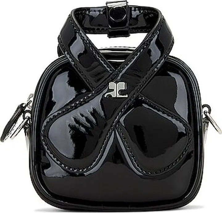 Courreges Mini Loop Varnished Bag in Black