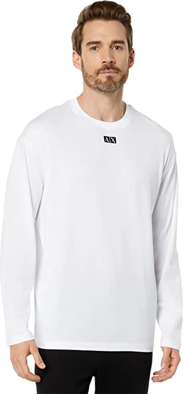 Armani Exchange Heavy Cotton Long Sleeve T-Shirt (White) Men's Clothing