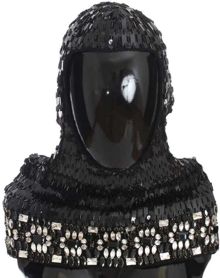 Dolce & Gabbana Knitted Wool Crystal Beaded Hood Scarf Men's Hat