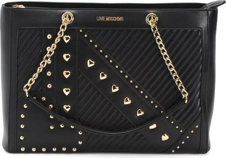 Diagonal Quilt Tote With Heart Studs