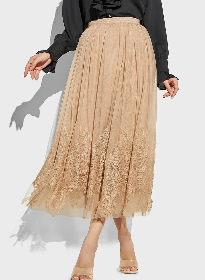 High Waist Lace Detail Skirt